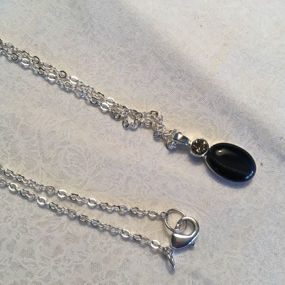 $10 ea or 3/$20. Silvertone Necklace Black  Stone